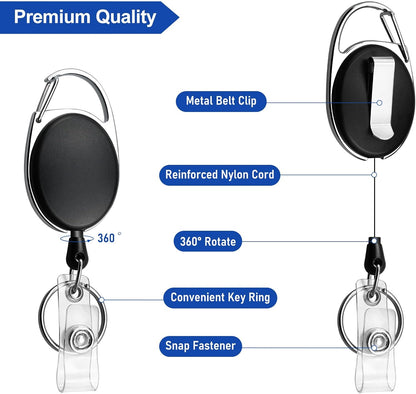10 Pack Heavy Duty Retractable Badge Reel with Waterproof Vertical Name Badge ID Card Holders and Key Ring for Card Keychain Badge Holder