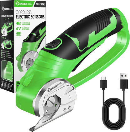 Cordless Electric Scissors,4V Rechargeable Cardboard Box Cutter Heavy Duty Fabric Scissor with Safety Lock & LED Light,Power Rotary Cutter for Leather Carpet Plastic Cutting,Sewing,Crafting