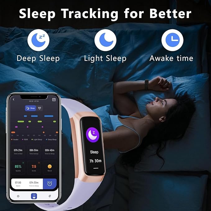 Fitness Tracker with 24/7 Blood Oxygen Heart Rate and Sleep Monitor,IP68 Waterproof,1.10''AMOLED Touch Color Screen,Step Counter Health Activity Trackers for Women Men (Purple)