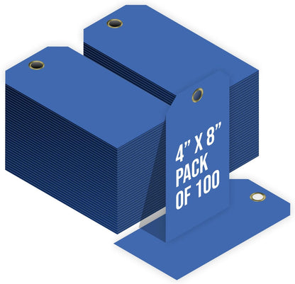 Tags 4 Less 15 Mil Waterproof Plastic Tags, Pack of 100 – 4” x 8” Heavy Duty Plastic Tags for Labeling, Outdoor Tagging, Equipment Labeling, Luggage, Valves & More (Dark Blue)