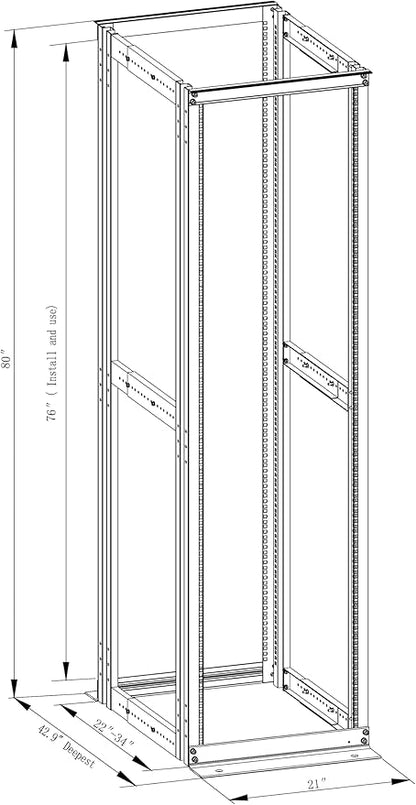 4-Post 42U Open Frame Server Rack for 19" IT Network Equipment & A/V Devices，22"-34" Adjustable Depth，Heavy Duty Free Standing Rack for Servers & AV Gear 4POST-N42U