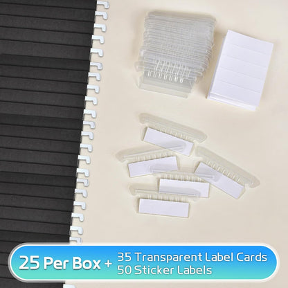 25-Pack Black Hanging File Folders, Letter Size (8.5" x 11Inch), Includes 35 Transparent Label Cards & 50 Sticker Labels,1/5-Cut Tabs for Home & Office Organization