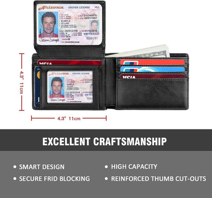 RUNBOX Wallet for Men Slim Rfid Leather 2 ID Window With Gift Box