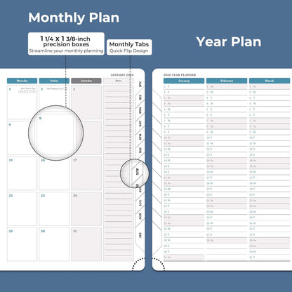 IN-LUXPRO Weekly Monthly 2026 Planner (Jan.26-Dec.26),8.5"x6.5",12 Months Agenda Plan with Month Tabs & Pocket,Expenses/Note Pages, Appointment Book Calendar with Hardcover Vegan Leather Cover,Blue