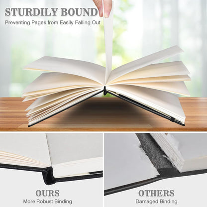 Blank Journal Notebook, 3 Pack A5 Sketch Book, Hardcvoer Sketchbook for Drawing with 100GSM Thick Paper, Leather Journal for Writing, Unlined Journal for Women, Men, School, 160 Pages, 5.7" x 8.4"