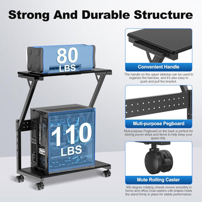 Suptek Computer Tower Stand,Height Adjustable PC Tower Stand/Cart with Wheels, Mobile Rolling CPU Holder, Computer Cart Side Stand for Computer Desk,23.22"-31.10"Hx25.19" Lx11.81" W, Black