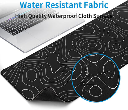 Large Topographic Map Gaming Mouse Pad for Desk Black Desk Pad with Non-Slip Rubber Base Stitched Edge Desk Organizers and Accessories Desk Decor