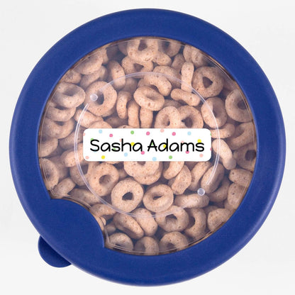 Name Bubbles - Custom Small Rectangle Name Labels for Kids (64 Labels) - Personalized Waterproof Name Stickers for Daycare, Lunch Boxes, Water Bottles, Shoes, School Supplies, & Camp (Pom Pom)