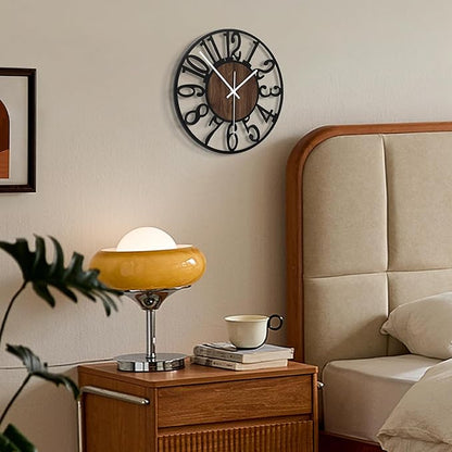Maxstar Wall Clock Battery Operated,Silent Non-Ticking Modern Rustic Metal Round Clocks Small for Living Room/Bedroom/Office/Kitchen/Farmhouse Home Decor-10 Inch(Brown-Wood)
