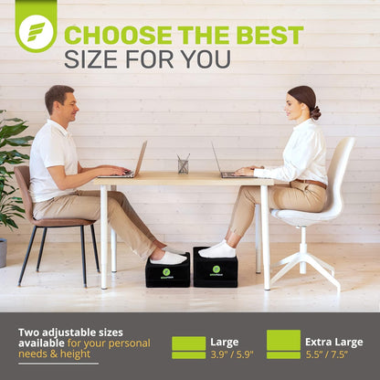 ErgoFoam Flat-Top Adjustable Foot Rest - High-Density Compression-Resistant Foam, Non-Slip, Black, Modern, Office
