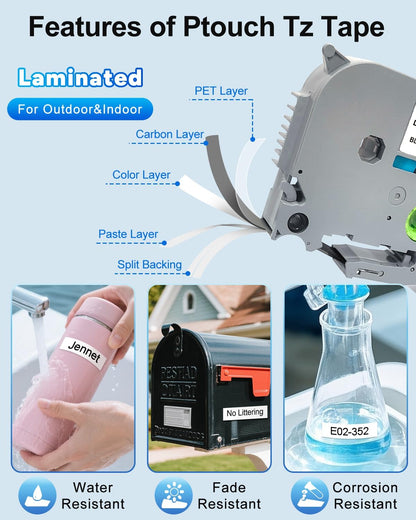 TZe-231 Label Tape 12mm Replacement for Brother Label Maker Tape 12mm 0.47 Laminated White TZ-231 TZe231 TZ Tape Work for Brother P Touch PT-H110 PTD210 D220 D400 D600 1280, 4PK