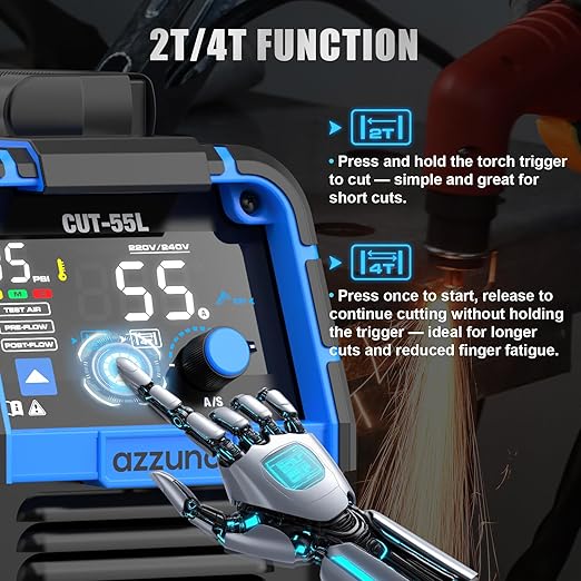 AZZUNO Plasma Cutter 55Amps, Non-Touch Pilot Arc, 110/220V Dual Voltage Large LED Display Plasma Cutting Machine, IGBT Inverter Air Sensor Technology, Max Cut 3/4" Plate/Mesh Cutting