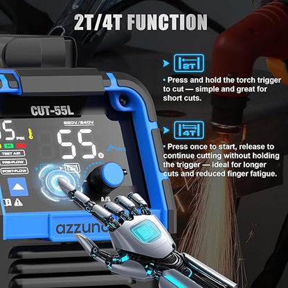 AZZUNO Plasma Cutter 55Amps, Non-Touch Pilot Arc, 110/220V Dual Voltage Large LED Display Plasma Cutting Machine, IGBT Inverter Air Sensor Technology, Max Cut 3/4" Plate/Mesh Cutting