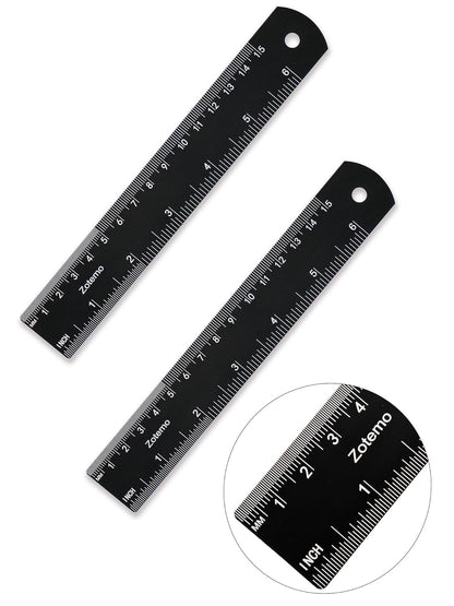 6 Inch Metal Ruler Set - Dual Scale Metric & Imperial,150 mm Straight Edge Rule, Laser Engraved, Edge-to-Edge Measuring for School, Geometry, Crafting & Gifts (2-Pack)