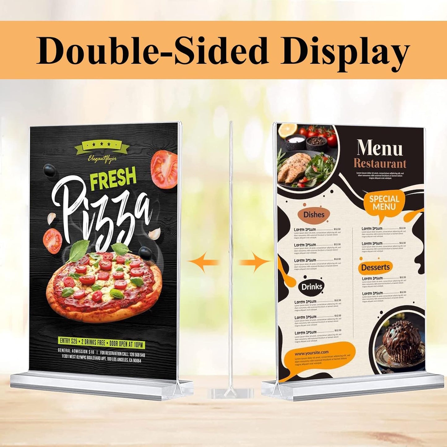 Arrobust Acrylic Sign Holder 8.5 x 11, Double Sided Clear Acrylic Display Table Signs Stand, T Shape Flyer Holder Plastic for Picture Paper Frame Holder Home Office Menu Retail Show Fair, 6 Pack