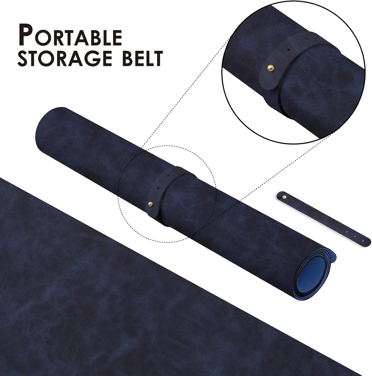 Distressed Leather Desk Mat - Non-Slip PU Desk Pad for Office and Home - Desk Organization and Accessories - Ideal for Large Mouse Pad and Desk Mats on Top of Desks(Navy Blue,27.6"x 13.8")