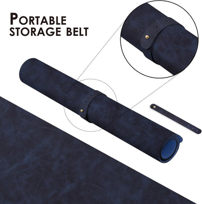 Distressed Leather Desk Mat - Non-Slip PU Desk Pad for Office and Home - Desk Organization and Accessories - Ideal for Large Mouse Pad and Desk Mats on Top of Desks(Navy Blue,36"x 17")