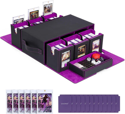 Commander Deck Box for MTG, 6-Deck Modular Card Case with Dice Tray Holds 600+ Double-sleeved Cards, Removable Trading Cards Storage Box with 35PT Magnetic Card Holders for TCG, Black Purple