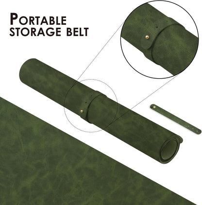 Distressed Leather Desk Mat - Non-Slip PU Desk Pad for Office and Home - Desk Organization and Accessories - Ideal for Large Mouse Pad and Desk Mats on Top of Desks(Forest Green,36"x 17")