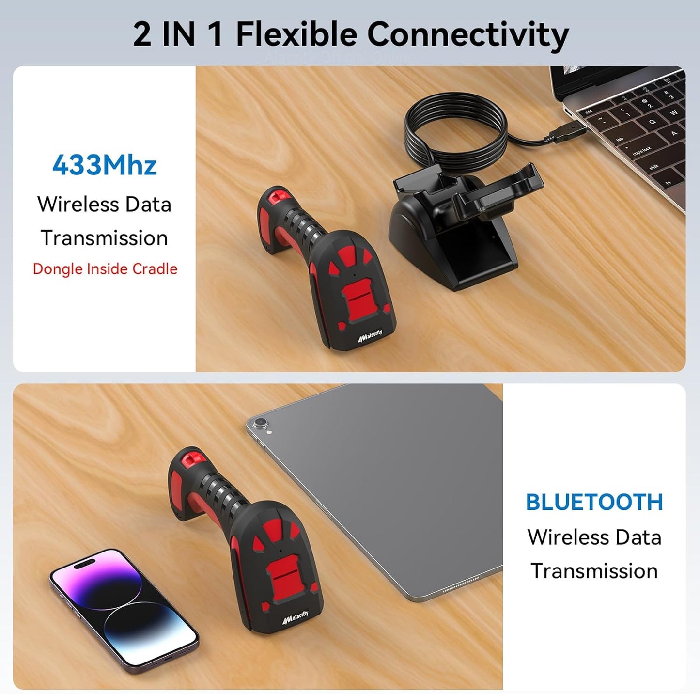 Alacrity DPM Industrial Barcode Scanner, 1D 2D & Direct Part Marks Symbologies, Wireless Charging, Long-Distance 433MHz Wireless & Bluetooth Connectivity, Shock and Dust-Proof Barcode Reader, Green