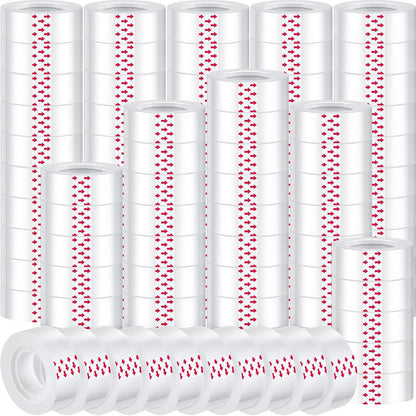 Pasimy 96 Rolls Clear Tape Bulk Strong Sticky Transparent Tape Refills for Dispenser, Office, Home, School, Wall, Carpet, 3/4 x 1000 Inches(Red)