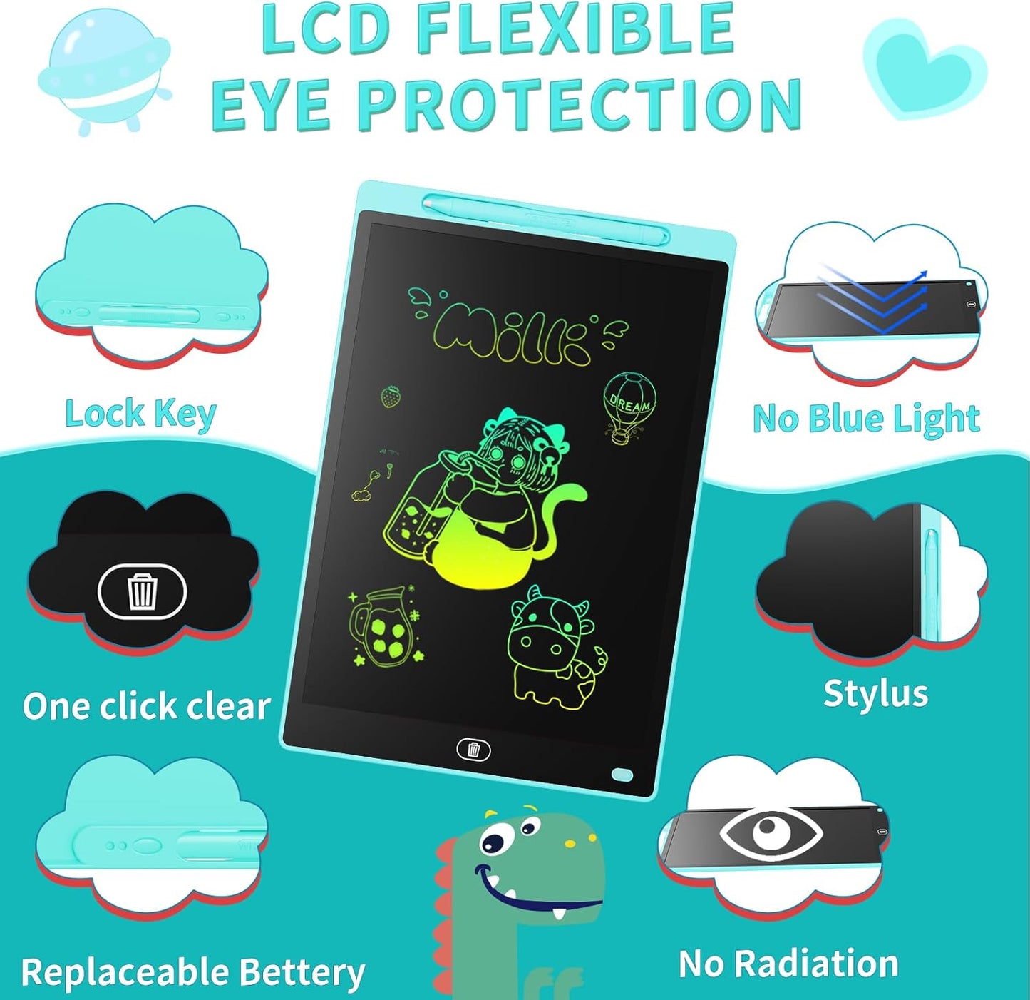 [2 Pack] Genialba LCD Writing Tablet 8.5-Inch Colorful Doodle Board, Toddler Learning Educational Toys Gifts for 3-8 Years Old Girls and Boys, Electronic Drawing Pad for Kids (Pink&Blue)