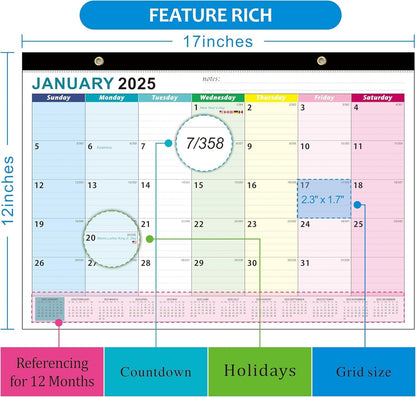 Lateefah Desk Calendar, Large 22'' x 17'' Desk Calendar 2025-2026, 18 Month Desktop Calendar for Organizing