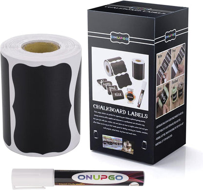 ONUPGO Chalkboard Labels-180pcs Waterproof Reusable Blackboard Stickers with 1 Liquid Chalk Marker for Mason Jars, Parties Decoration, Craft Rooms, Weddings, Storage, Organize Your Home & Kitchen