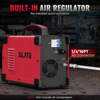 SILATU Plasma Cutter, 75Amps HF Non-Touch Pilot Arc Plasma Cutter Machine, 110/220V Dual Voltage Large LED Display Air Sensor Technology, 5/8'' Clean Cut 1'' Max Cut, PT/2T/4T for Beginners DIY (Red)