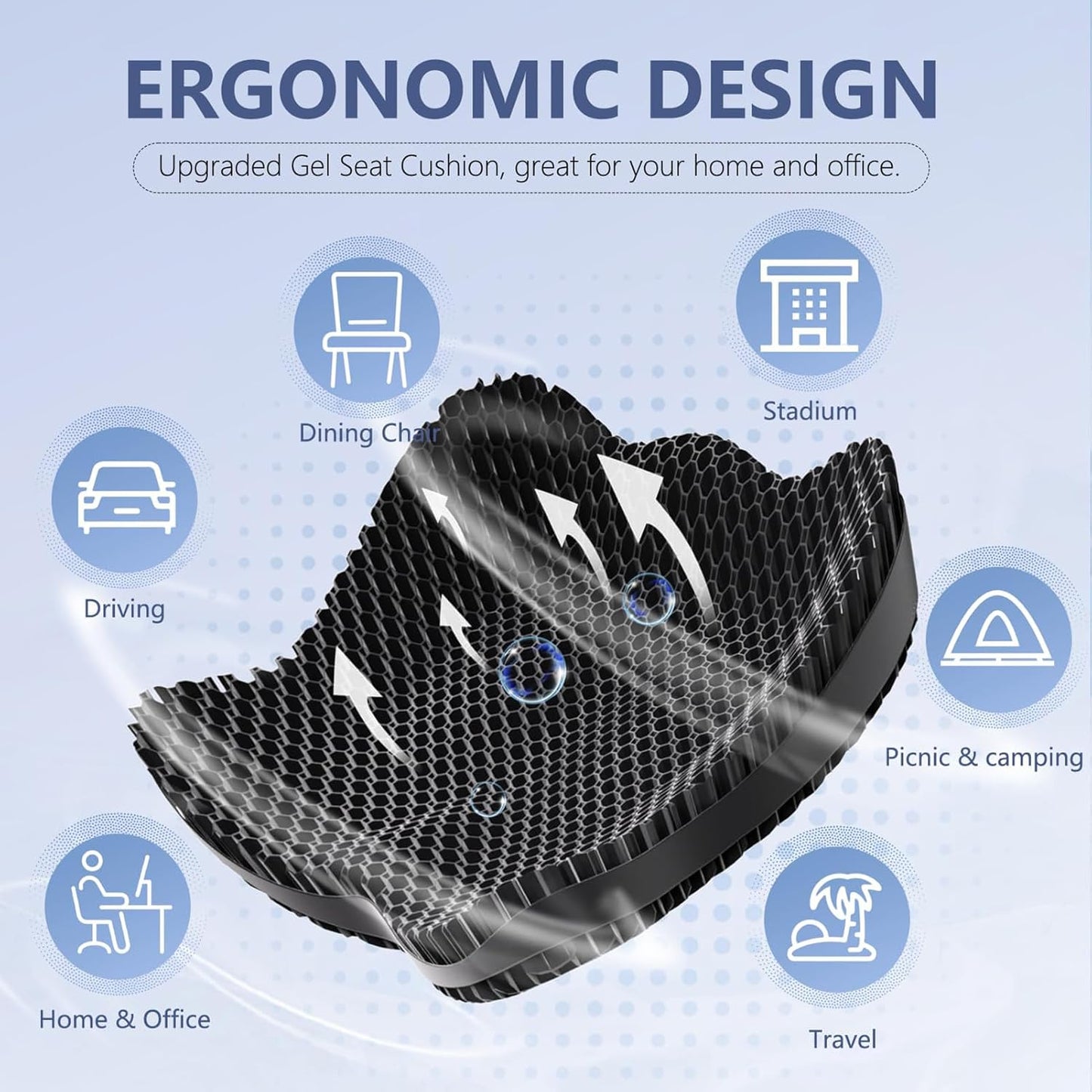 19.7in Thicken Cooling Gel Seat Cushion, Larger Gel Seat Cushion for Long Sitting Pressure Relief Seat Pad for Office Chair Egg Cushions for Car, Desk Chair, Wheelchair Cushion