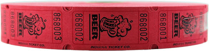 INDIANA TICKET CO. 2000 Raffle Tickets, Beer, Red, Single Roll, Ticket for Events, Entry, Class Reward, Fundraiser & Prizes