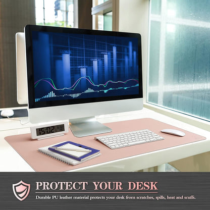 K KNODEL Desk Mat, Blotter, Dual-Sided Office Desk Pad, Waterproof Desk Mat for Desktop, Desk Blotters, PVC Leather Pad Protector (Pink, 31.5" x 15.7")