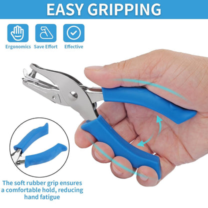 Single Hole Punch, 2 Pcs Hand Hole Puncher with Soft Grip Handle, 1/4" and 1/8" Small Hole Paper Punch for Crafts, Scrapbooks, 6 Sheets Capacity, Tags, Tickets - Blue