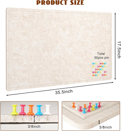 Bulletin Board - 35 x 17.5 inches Decorative Felt Pin Board - Cork Board Alternative for Wall - Foldable Photo Board Self-Adhesive Prayer Board with 20 Pushpins - Oatmeal