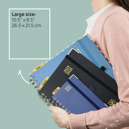 POPRUN Academic Planner 2025-2026 (July 2025-June 2026), Daily Weekly and Monthly Appointment Book (Wirebound Hard Cover - 10'' x 8'') with Hourly Time Slots, Tabs, 100 GSM - Pacific Green