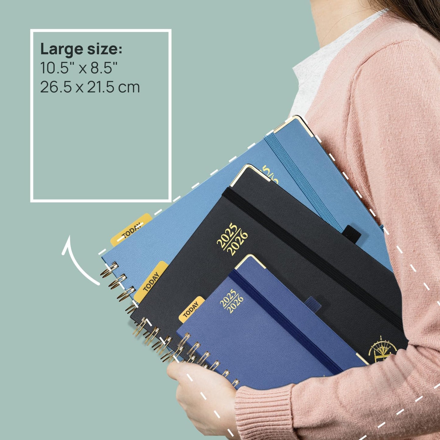 POPRUN Academic Planner 2025-2026 (July 2025-June 2026), Daily Weekly and Monthly Appointment Book (Wirebound Hard Cover - 10'' x 8'') with Hourly Time Slots, Tabs, 100 GSM - Violet