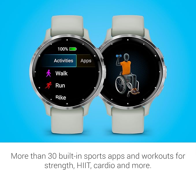 Garmin Venu 3S Running GPS Smartwatch with AMOLED Display, Advanced Health, Fitness Features, Up to 14 Day Battery Life with Signature Power Bundle | Silver with Sage Gray Silicone Band
