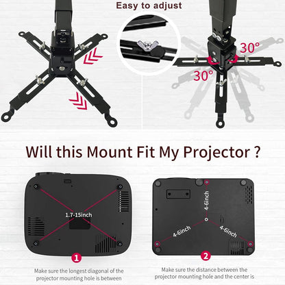 Projector Mount Wall or Ceiling Projection Mount Bracket with Adjustable Height and Extendable Arms Mounts for Home and Office Projector