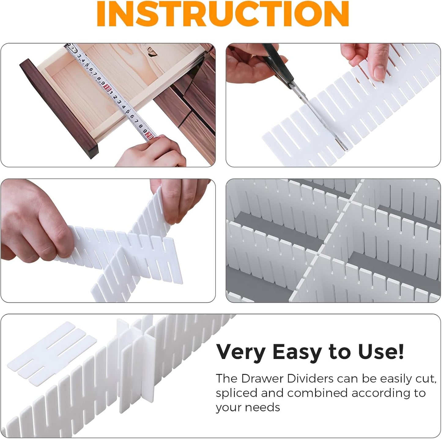 ALBAD Plastic Drawer Dividers Adjustable Drawer Organizer Dividers Separator for Tidying Clutter/Cutlery/Underwear/Socks/Clothes/Dresses/Boxes/Bins in Kitchen Bathroom Bedroom Office (8)