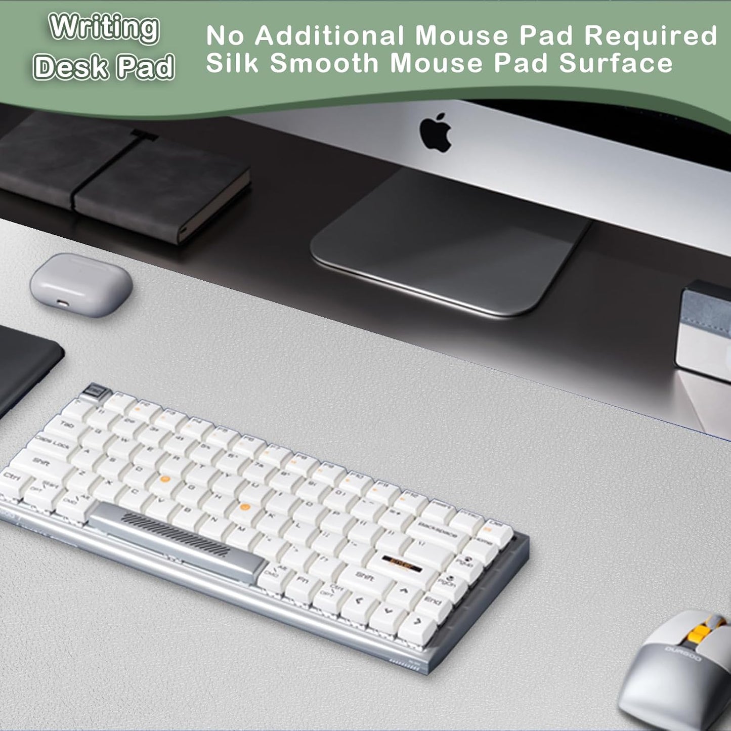 Boutilon Leather Desk Pad Protector,Non-Slip Mouse Pad,Laptop Desk Pad,Office Mouse Mat,Waterproof Leather Desk Blotter,Desk Writing Pad for Office and Home (XXXL-Grey,47"x 24")