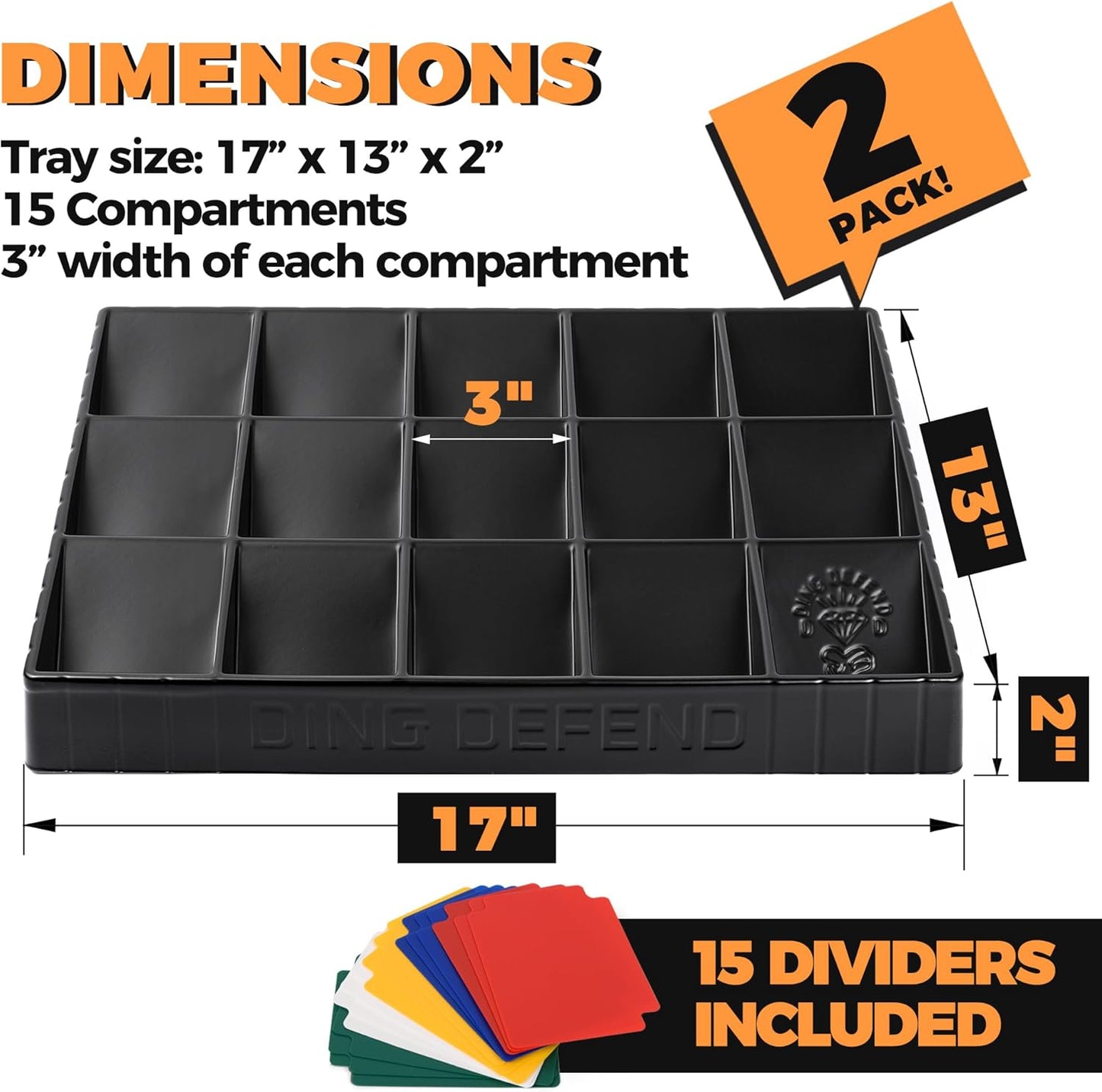 2 Pack Card Sorting Tray - Stackable Trading Cards Organizer, 15-Compartment Playing Organizing Tool - Sorter for Raw, Sleeved and Toploaders, Includes Label Dividers