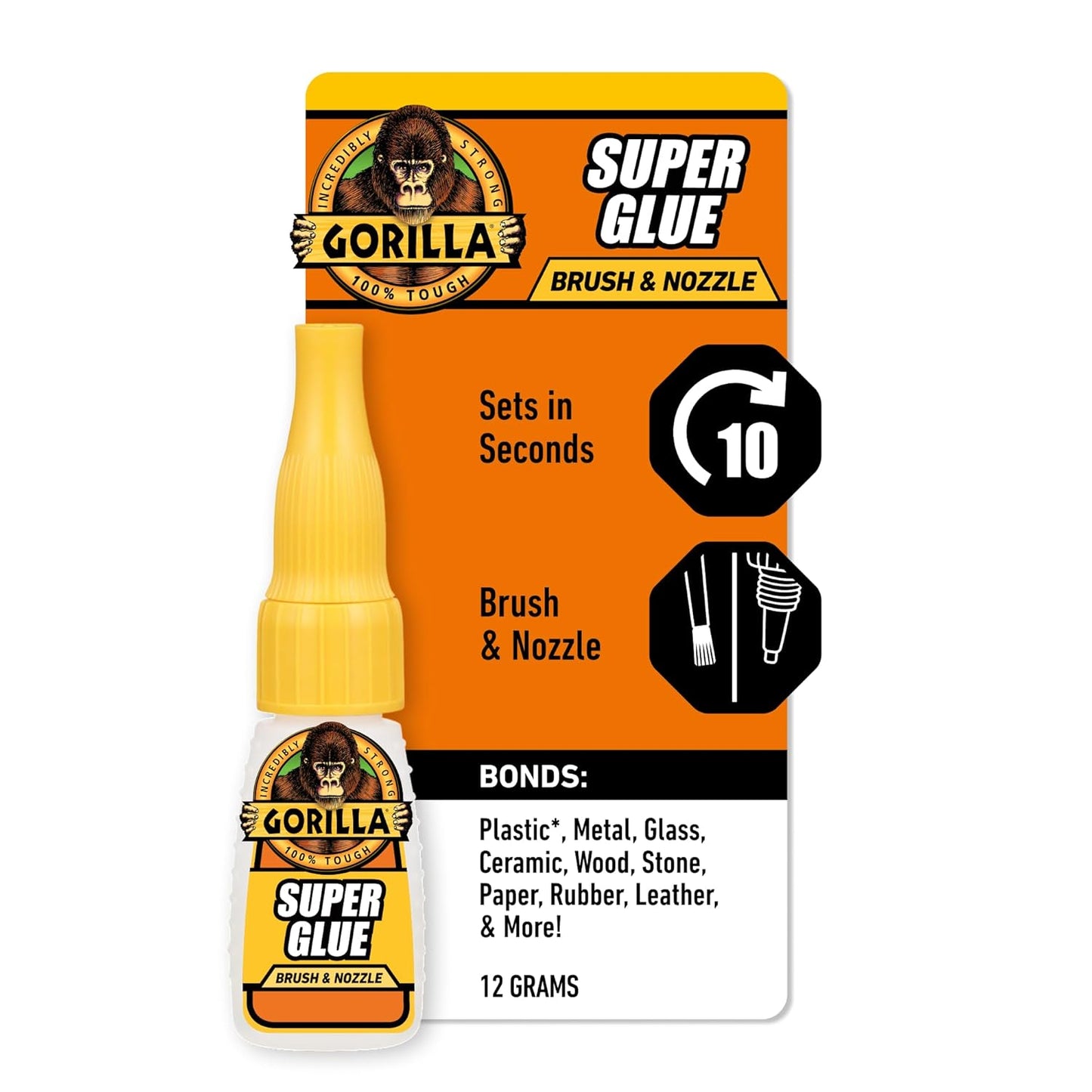 Gorilla Super Glue with Brush & Nozzle Applicator, Clear Glue, 12 Gram (Pack of 1) - All Purpose and Fast Setting for Projects and Repairs
