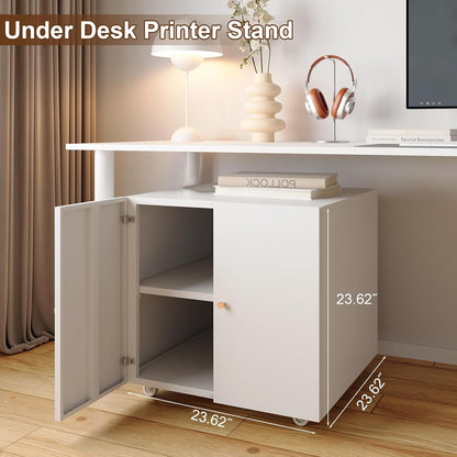 Metal Printer Stand, Large Printer Table with Wheels, Heavy Duty Printer Cabinet Stand, Printer Stand with Storage, Modern Printer Stands for Home Office, Copier, Computer, Fax
