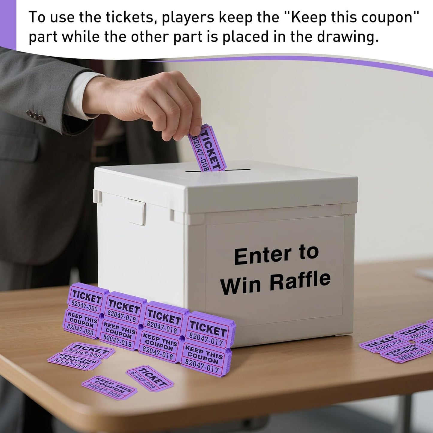 DGBDPACK 100 Raffle Tickets, 50/50 Double Ticket, Bold Numbers for Easy Reading, Ticket for Events, Entry, Class Reward & Prizes -Purple