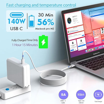 Macbook Pro Charger 140w USB C Fast Charger Power Adapter with 10Ft Fast Charger Cable, Compatible MacBook Pro/Mac Book Pro 16 15 14 13 inch, Macbook Air 13 Inch,iPad Pro M1/M2/M3,and All USB C Device
