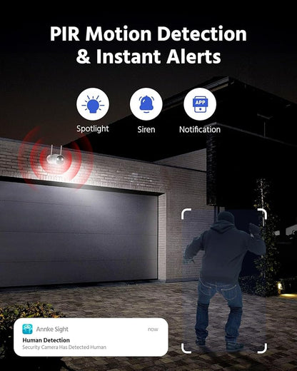 ANNKE 5MP Solar Wireless Security Camera Outdoor,Surveillance Home System,4CH and 2 Bullet Cam-Kit 4MP 2K, Color Night Vision, Spotlight Smart Alarm, PIR&Human Detection, 2-Way Audio, 64GB Memory Card