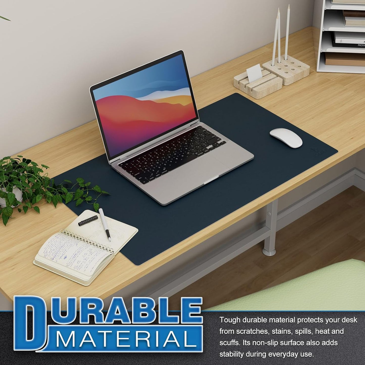 K KNODEL Small Office Leather Desk Mat, Mouse and Keyboard Pad, Computer and Laptop Mat, Desktop Protector and Cover, Writing Pad and Blotter (23.6"x13.8", Dark Blue)