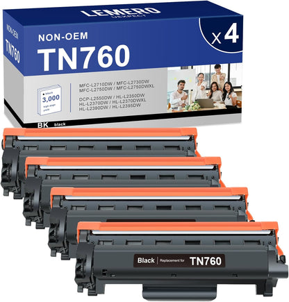 LEMERO UEXPECT TN760 Toner Compatible for Brother Printer Replacement for Brother TN760 TN-730/TN-760 TN730 High Yield for MFC-L2710DW MFC-L2717DW HL-L2350DW HL-L2395DW DCP-L2550DW Printer, 4 Pack