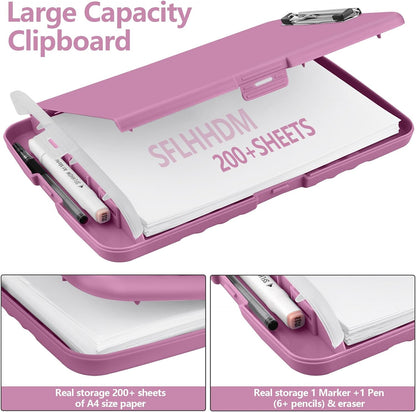 Clipboard with Storage, A4 Binder Nursing Clipboards with Pen Holder, Heavy Duty Storage Clipboards with Low Profile Clip, Clipboard Folder Side-Opening, Smooth Writing Clip Board (Violet)