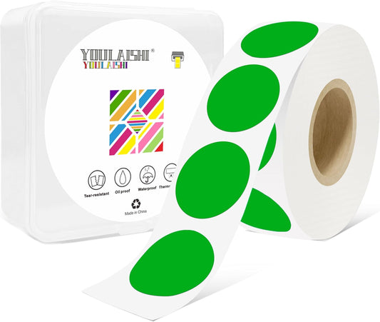1 Inch Circle Dot Stickers 1000 PCS Color Coding Thermal Labels Dots Writable Printable Small Round Stickers for Office, Classroom, Inventory, Garage, Organizing Storage, DIY, Green